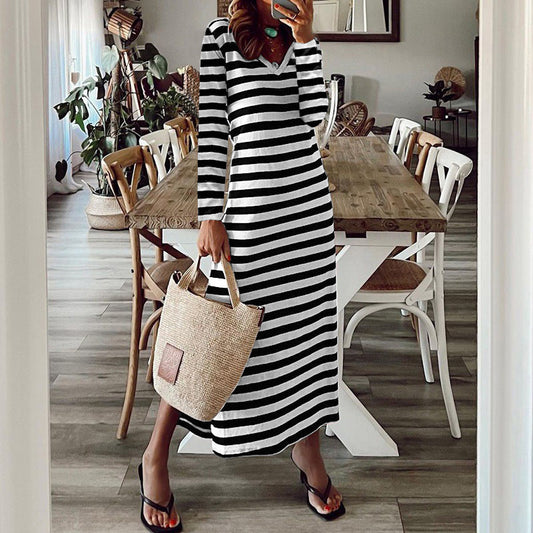 Women's Long Sleeve Slit Loose Printed Dress