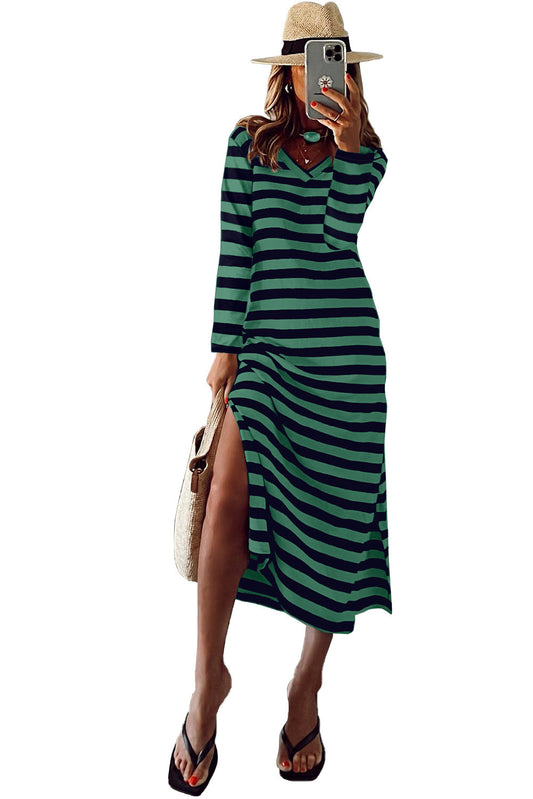 Women's Long Sleeve Slit Loose Printed Dress
