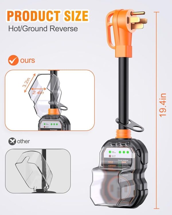 GEARGO RV Surge Protectors 50 Amp, 15000 Joules RV Circuit Analyzer, IP68 Surge Voltage Protection, RV Adapter Plug for Camper (Orange)